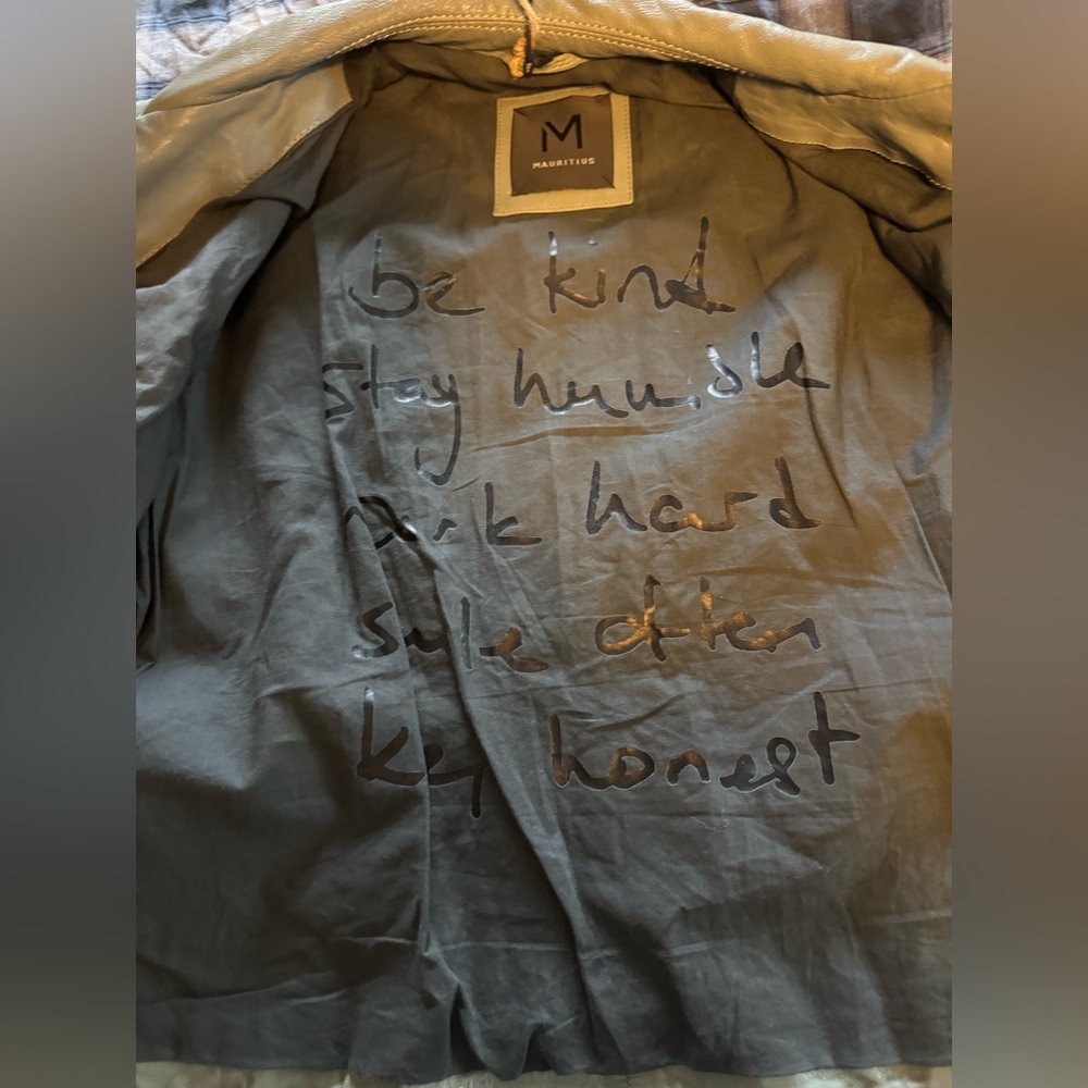 MAURITIUS Debbie RF Leather Jacket Ombre Sage Green White Large boho biker - Picture 15 of 16